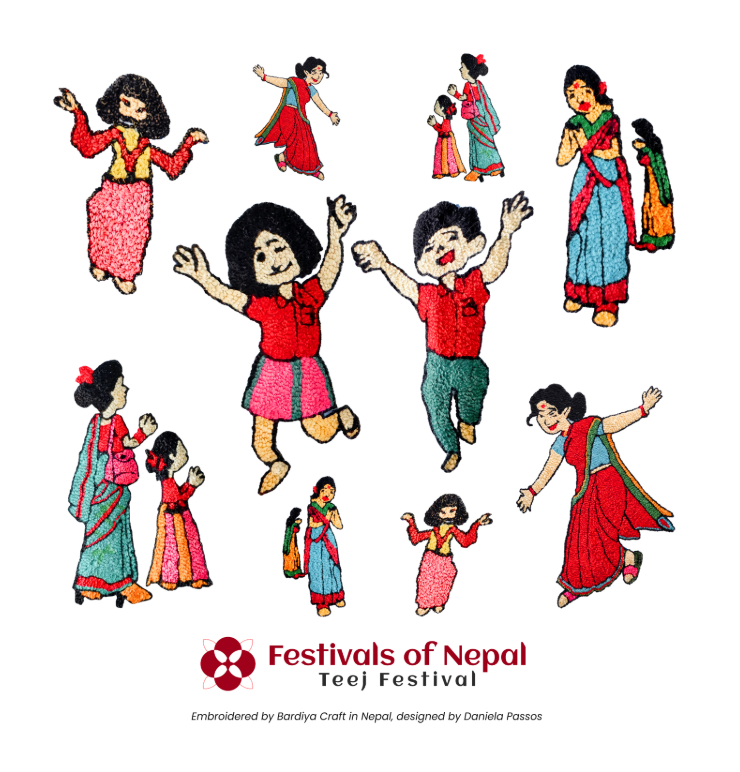 Complete Set of Eight Nepali Festival Tea Towels